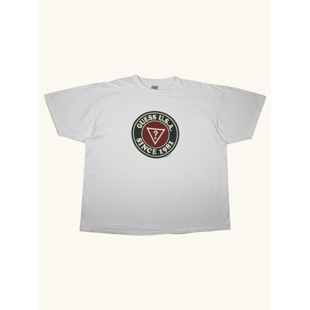 Vintage Guess USA T-Shirt Mens XL White Graphic Logo Since 1981 Single Stitch